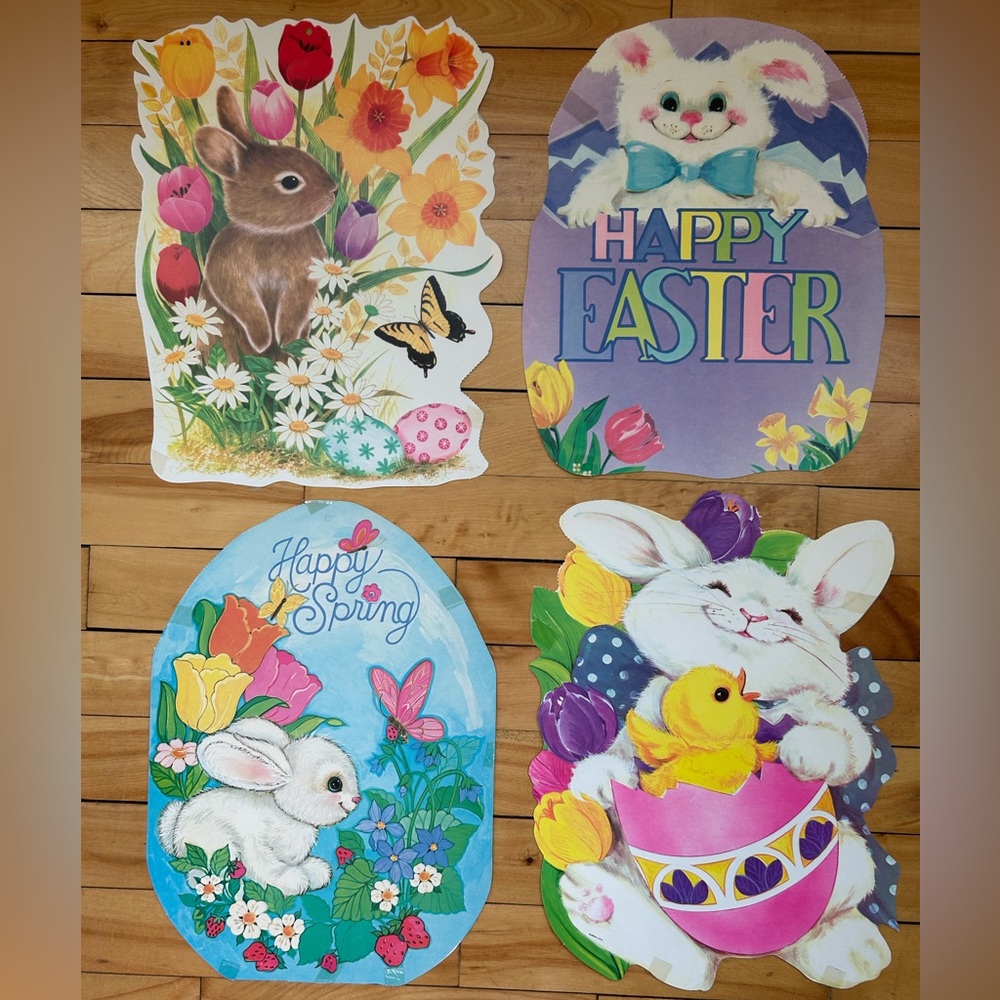 Vintage Easter cutout Happy Easter spring bunny double sided Eureka lot of four